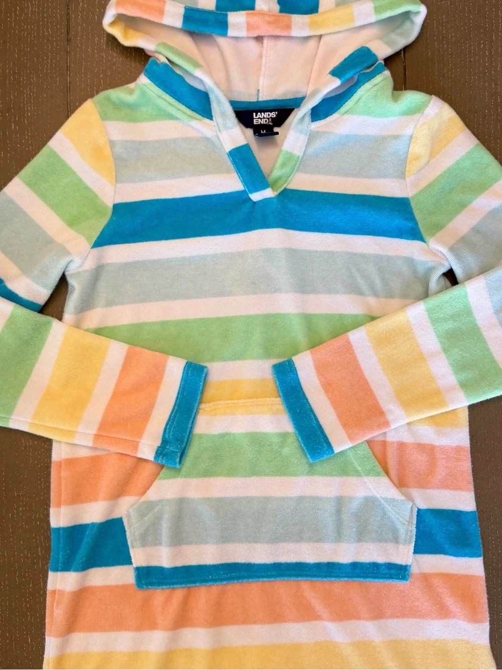 Lands’ End Girls’ Terrycloth Pastel Stripe Swim/Beach Cover-Up • Size 8 (M)